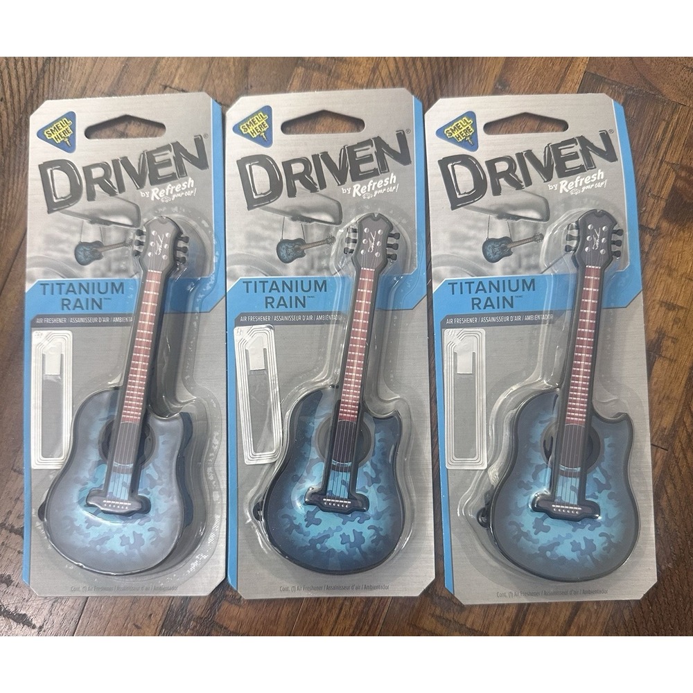 3 Driven Refresh Hanging Car Air Freshener Titanium Rain Blue Guitar Music Lover